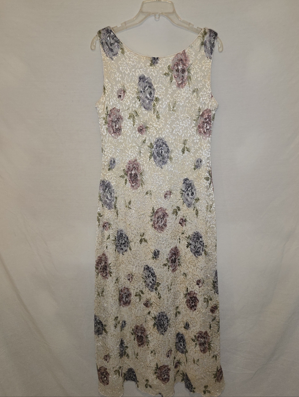 Vintage Shar Ade lace floral dress, featuring a sleeveless design SIZE M